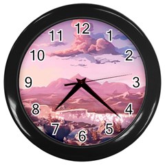 Aesthetic Landscape Vintage Cartoon Wall Clock (Black)