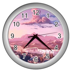 Aesthetic Landscape Vintage Cartoon Wall Clock (Silver)