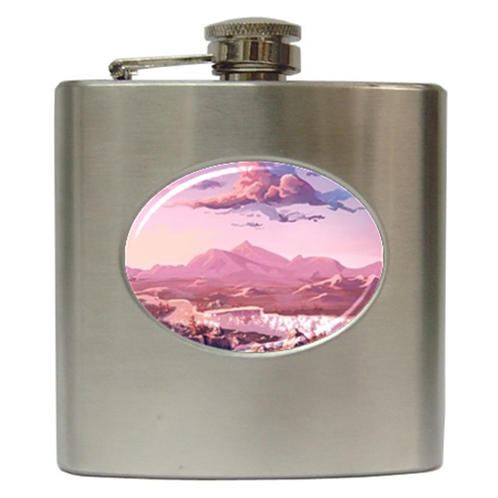 Aesthetic Landscape Vintage Cartoon Hip Flask (6 oz)