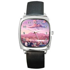 Aesthetic Landscape Vintage Cartoon Square Metal Watch