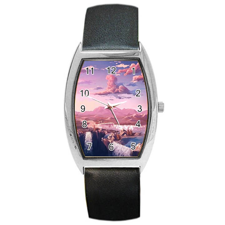 Aesthetic Landscape Vintage Cartoon Barrel Style Metal Watch