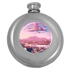 Aesthetic Landscape Vintage Cartoon Round Hip Flask (5 oz)