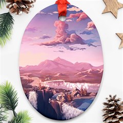 Aesthetic Landscape Vintage Cartoon Oval Ornament (Two Sides)