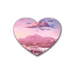 Aesthetic Landscape Vintage Cartoon Rubber Heart Coaster (4 pack)