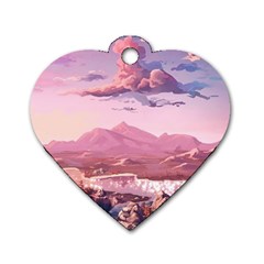 Aesthetic Landscape Vintage Cartoon Dog Tag Heart (Two Sides)