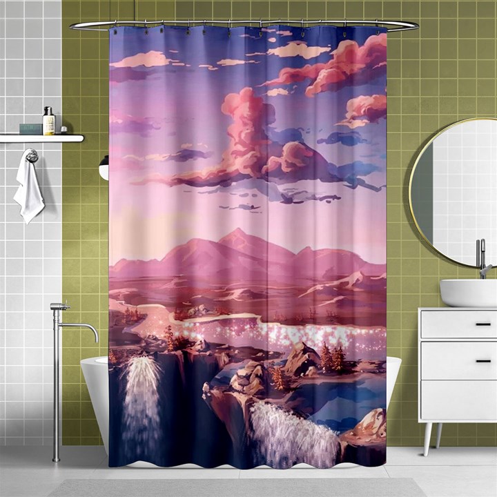 Aesthetic Landscape Vintage Cartoon Shower Curtain 48  x 72  (Small) 