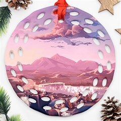 Aesthetic Landscape Vintage Cartoon Ornament (Round Filigree)