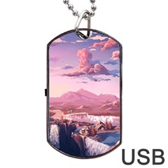 Aesthetic Landscape Vintage Cartoon Dog Tag USB Flash (Two Sides)