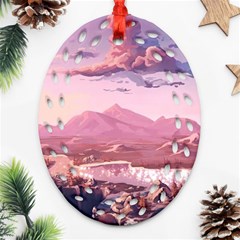 Aesthetic Landscape Vintage Cartoon Ornament (Oval Filigree)