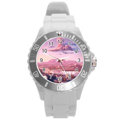 Aesthetic Landscape Vintage Cartoon Round Plastic Sport Watch (L)