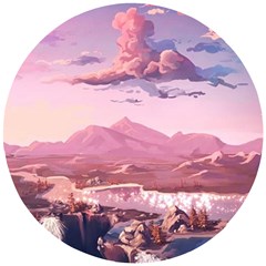 Aesthetic Landscape Vintage Cartoon Wooden Puzzle Round