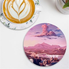 Aesthetic Landscape Vintage Cartoon Uv Print Round Tile Coaster by Sarkoni