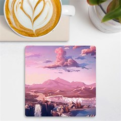 Aesthetic Landscape Vintage Cartoon UV Print Square Tile Coaster 