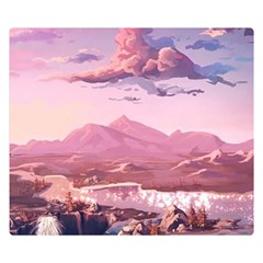 Aesthetic Landscape Vintage Cartoon Premium Plush Fleece Blanket (Small)