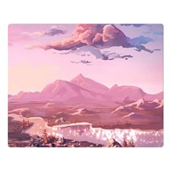 Aesthetic Landscape Vintage Cartoon Premium Plush Fleece Blanket (Large)