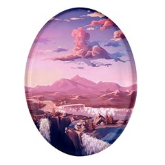 Aesthetic Landscape Vintage Cartoon Oval Glass Fridge Magnet (4 pack)