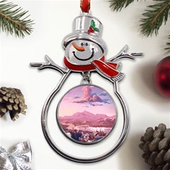 Aesthetic Landscape Vintage Cartoon Metal Snowman Ornament by Sarkoni