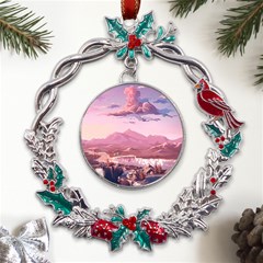 Aesthetic Landscape Vintage Cartoon Metal X mas Wreath Holly leaf Ornament