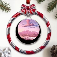 Aesthetic Landscape Vintage Cartoon Metal Red Ribbon Round Ornament