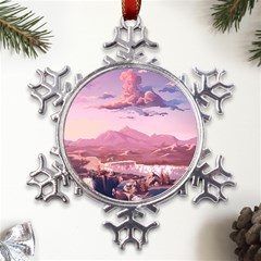 Aesthetic Landscape Vintage Cartoon Metal Large Snowflake Ornament