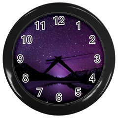 Dark Purple Aesthetic Landscape Wall Clock (black) by Sarkoni