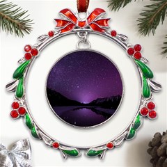 Dark Purple Aesthetic Landscape Metal X mas Wreath Ribbon Ornament by Sarkoni