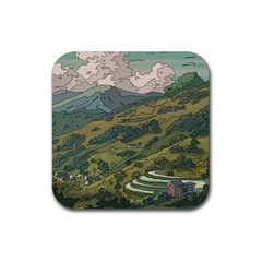 Anime Scenery Drawing Sky Landscape Cloud Cartoon Rubber Coaster (square) by Sarkoni