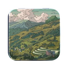 Anime Scenery Drawing Sky Landscape Cloud Cartoon Square Metal Box (black) by Sarkoni