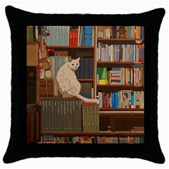 Library Aesthetic Throw Pillow Case (black) by Sarkoni