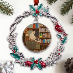 Library Aesthetic Metal X mas Wreath Holly Leaf Ornament by Sarkoni