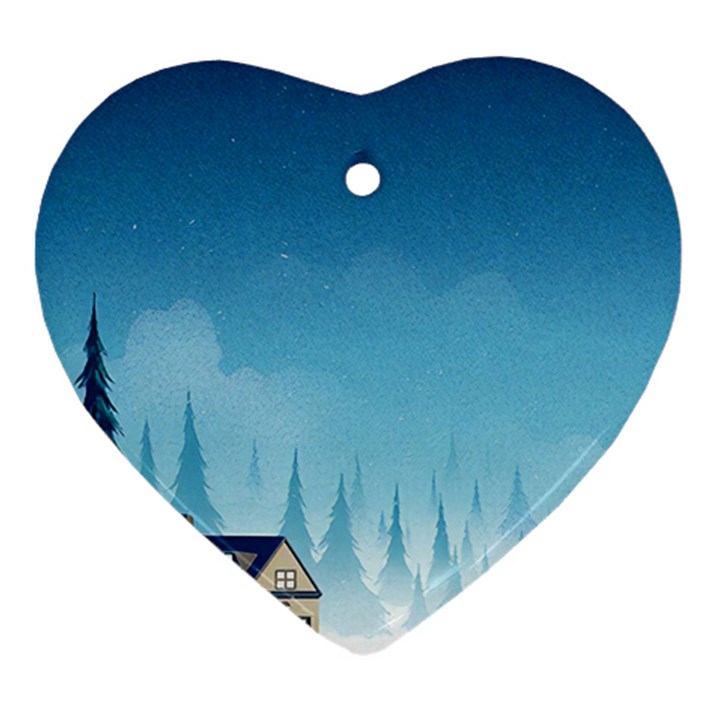 Winter Scenery Minimalist Night Landscape Ornament (Heart)