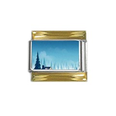 Winter Scenery Minimalist Night Landscape Gold Trim Italian Charm (9mm) by Sarkoni