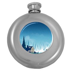 Winter Scenery Minimalist Night Landscape Round Hip Flask (5 Oz) by Sarkoni