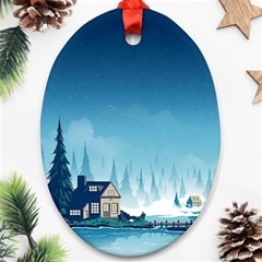 Winter Scenery Minimalist Night Landscape Oval Ornament (two Sides) by Sarkoni