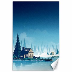 Winter Scenery Minimalist Night Landscape Canvas 24  X 36  by Sarkoni