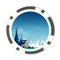 Winter Scenery Minimalist Night Landscape Poker Chip Card Guard by Sarkoni