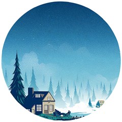 Winter Scenery Minimalist Night Landscape Wooden Puzzle Round by Sarkoni