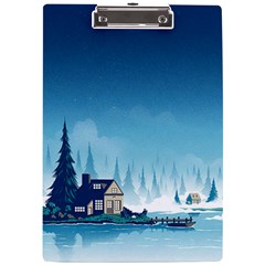 Winter Scenery Minimalist Night Landscape A4 Acrylic Clipboard by Sarkoni