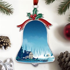 Winter Scenery Minimalist Night Landscape Metal Holly Leaf Bell Ornament