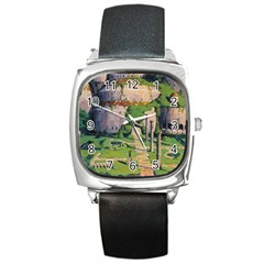 Painting Scenery Square Metal Watch