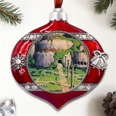 Painting Scenery Metal Snowflake And Bell Red Ornament by Sarkoni