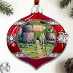 Painting Scenery Metal Snowflake And Bell Red Ornament Front