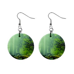 Trees Forest Artwork Nature Beautiful Landscape Mini Button Earrings by Sarkoni