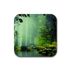 Trees Forest Artwork Nature Beautiful Landscape Rubber Coaster (square) by Sarkoni