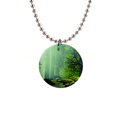 Trees Forest Artwork Nature Beautiful Landscape 1  Button Necklace by Sarkoni