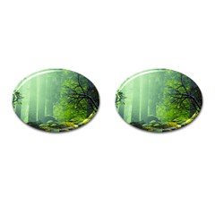 Trees Forest Artwork Nature Beautiful Landscape Cufflinks (oval) by Sarkoni