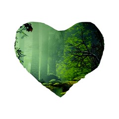 Trees Forest Artwork Nature Beautiful Landscape Standard 16  Premium Flano Heart Shape Cushions by Sarkoni