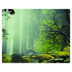 Trees Forest Artwork Nature Beautiful Landscape Two Sides Premium Plush Fleece Blanket (medium) by Sarkoni