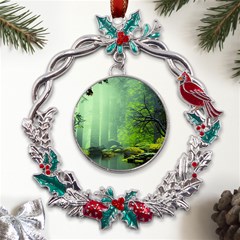 Trees Forest Artwork Nature Beautiful Landscape Metal X mas Wreath Holly Leaf Ornament by Sarkoni