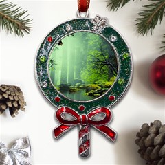 Trees Forest Artwork Nature Beautiful Landscape Metal X mas Lollipop With Crystal Ornament